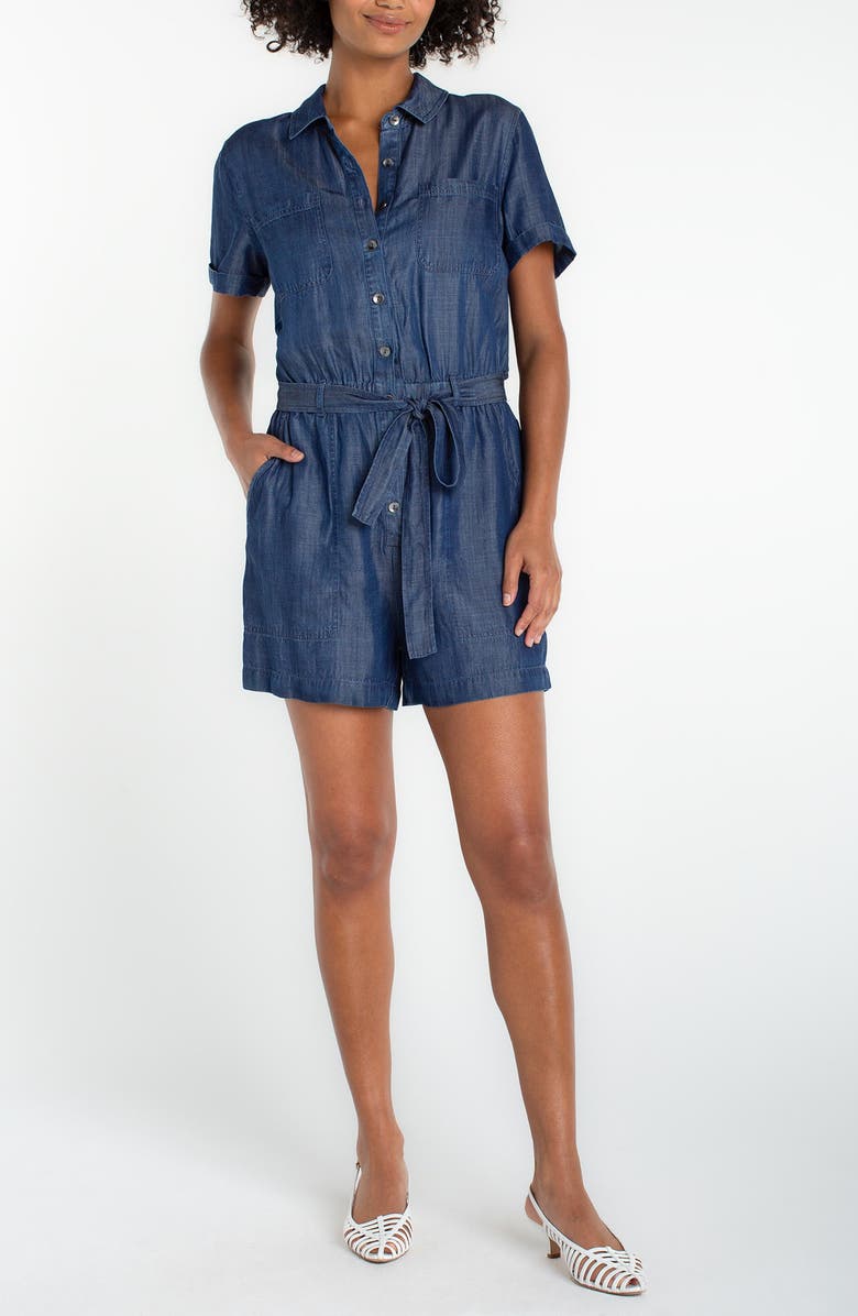 Liverpool Los Angeles Short Sleeve Romper, Main, color, Serene Dark