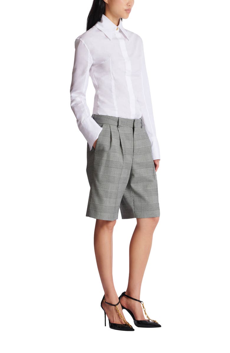 Balmain Darted shorts with Prince of Wales check, Alternate, color, Black