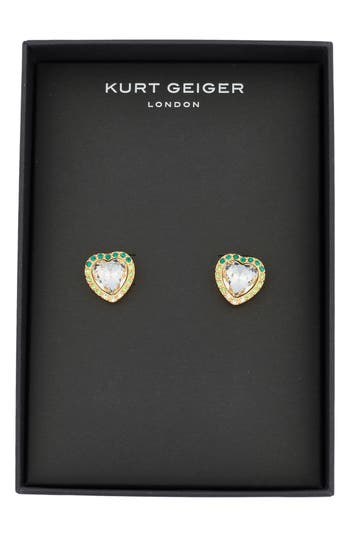 Kurt Geiger London Pavé Crystal Heart Stud Earrings In Green