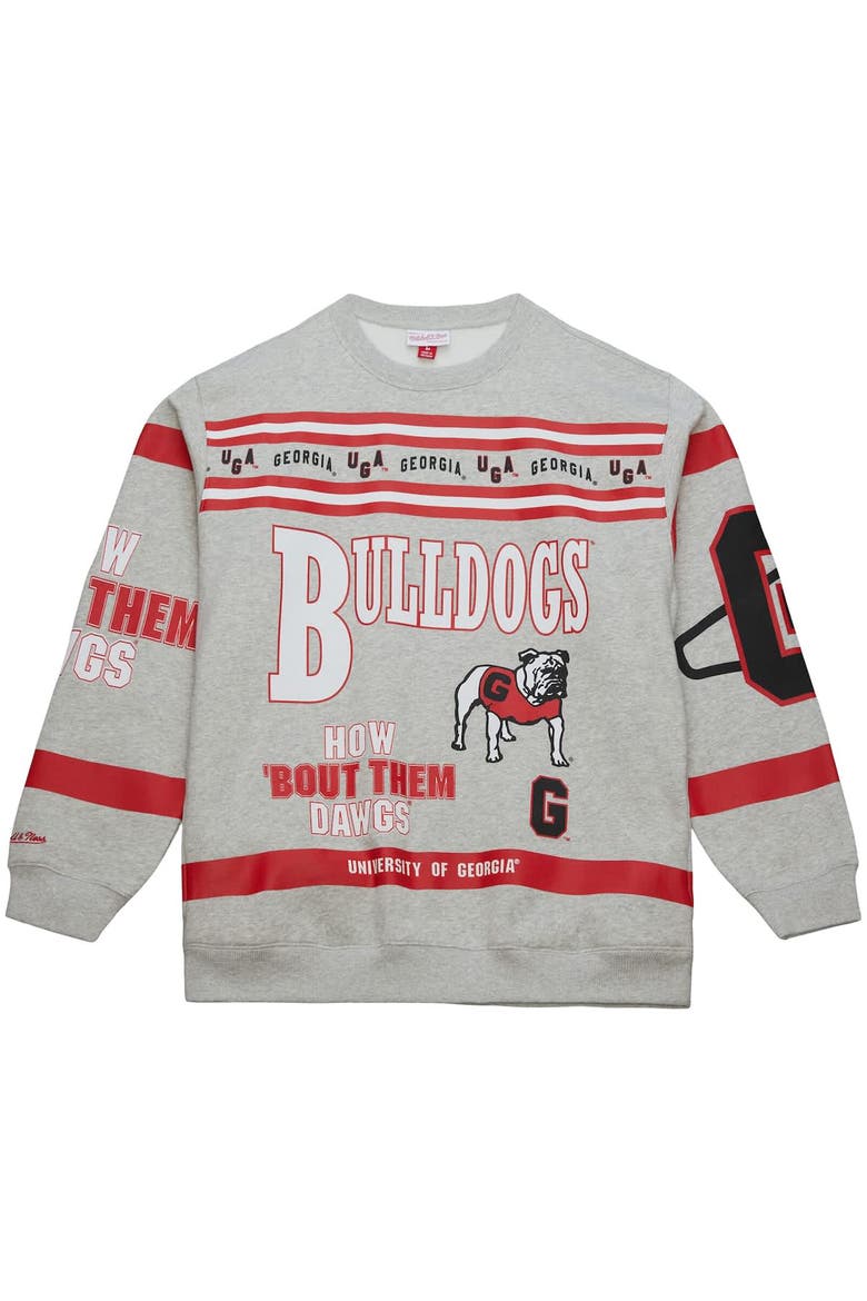 Men's Mitchell & Ness Heather Gray Georgia Bulldogs All Over Print Sweatshirt, Alternate, color, Heather Gray