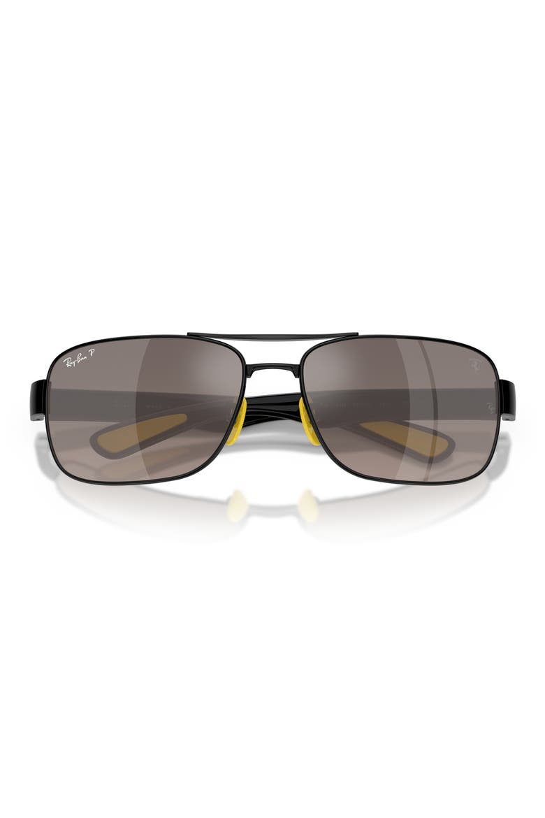 x Scuderia Ferrari 64mm Oversize Polarized Square Sunglasses, Alternate, color, BLACK / GREY