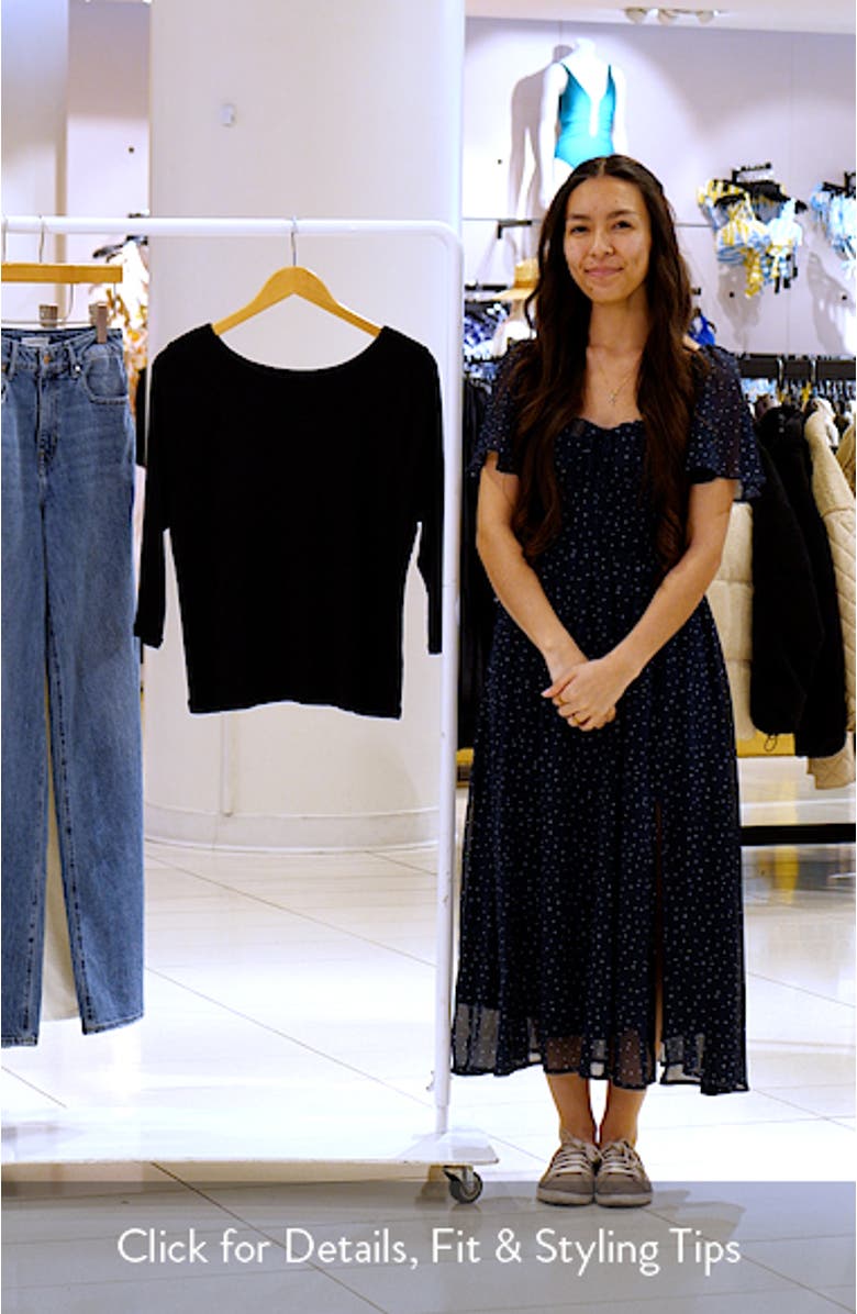 Boat Neck Three-Quarter Sleeve Cotton Blend Top, sales video thumbnail