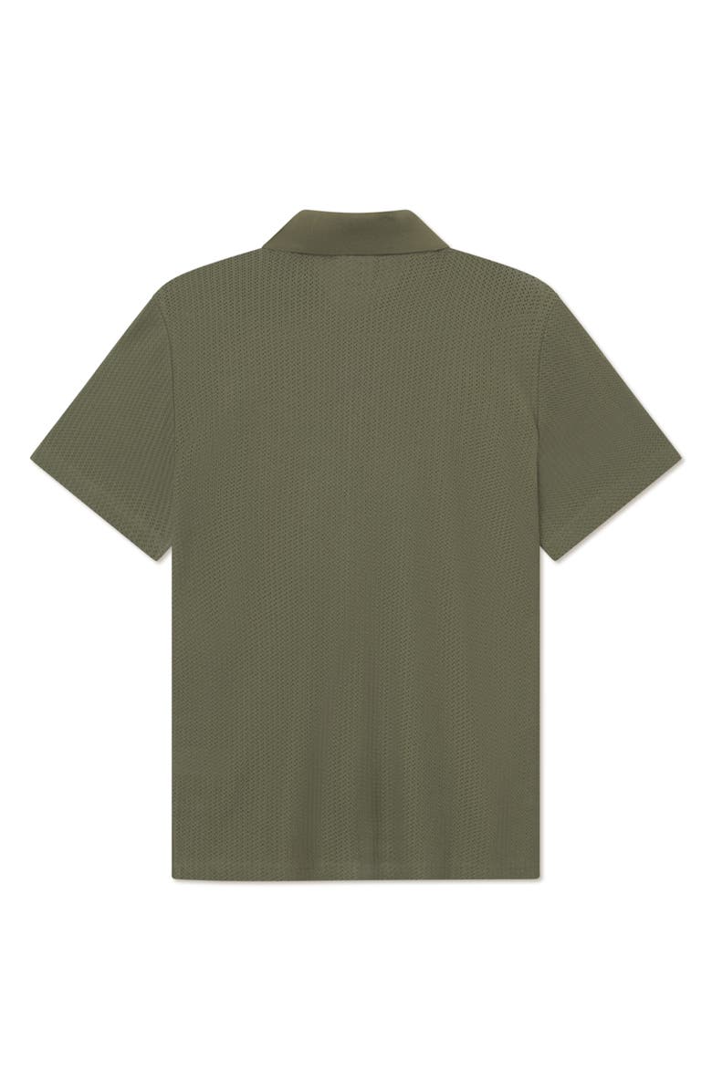 Les Deux Axel Pointelle Short Sleeve Organic Cotton Button-Up Shirt, Alternate, color, Olive Night