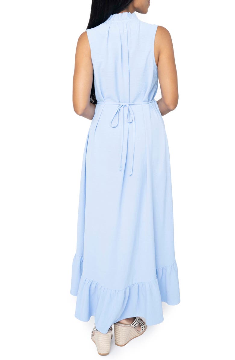 GIBSONLOOK Sienna Split Neck Tie Waist Ruffle Hem High-Low Dress, Alternate, color, Sky Blue