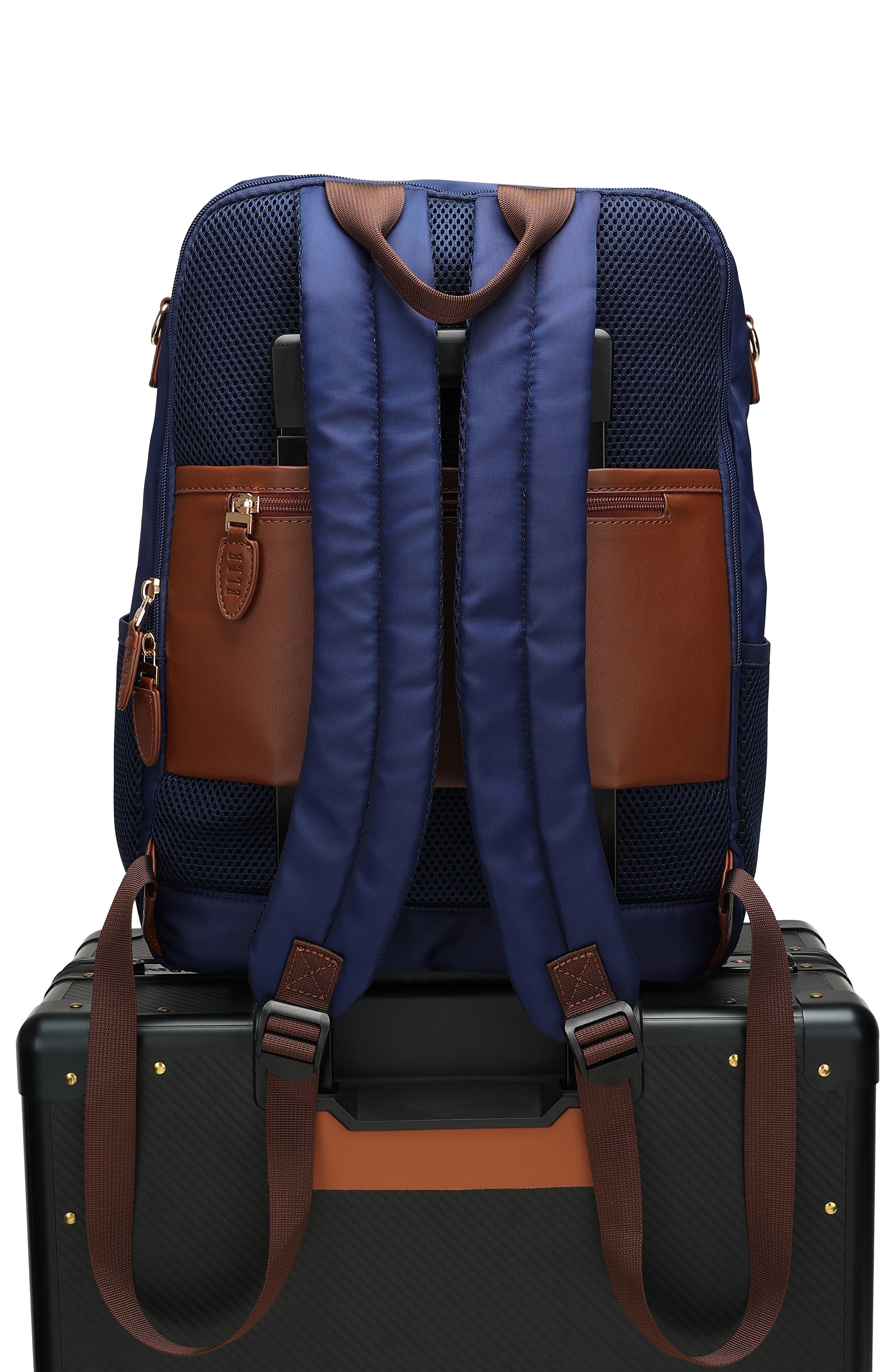 Luxe Journey 18L Twill and Vegan Leather Backpack, Alternate, color, Navy
