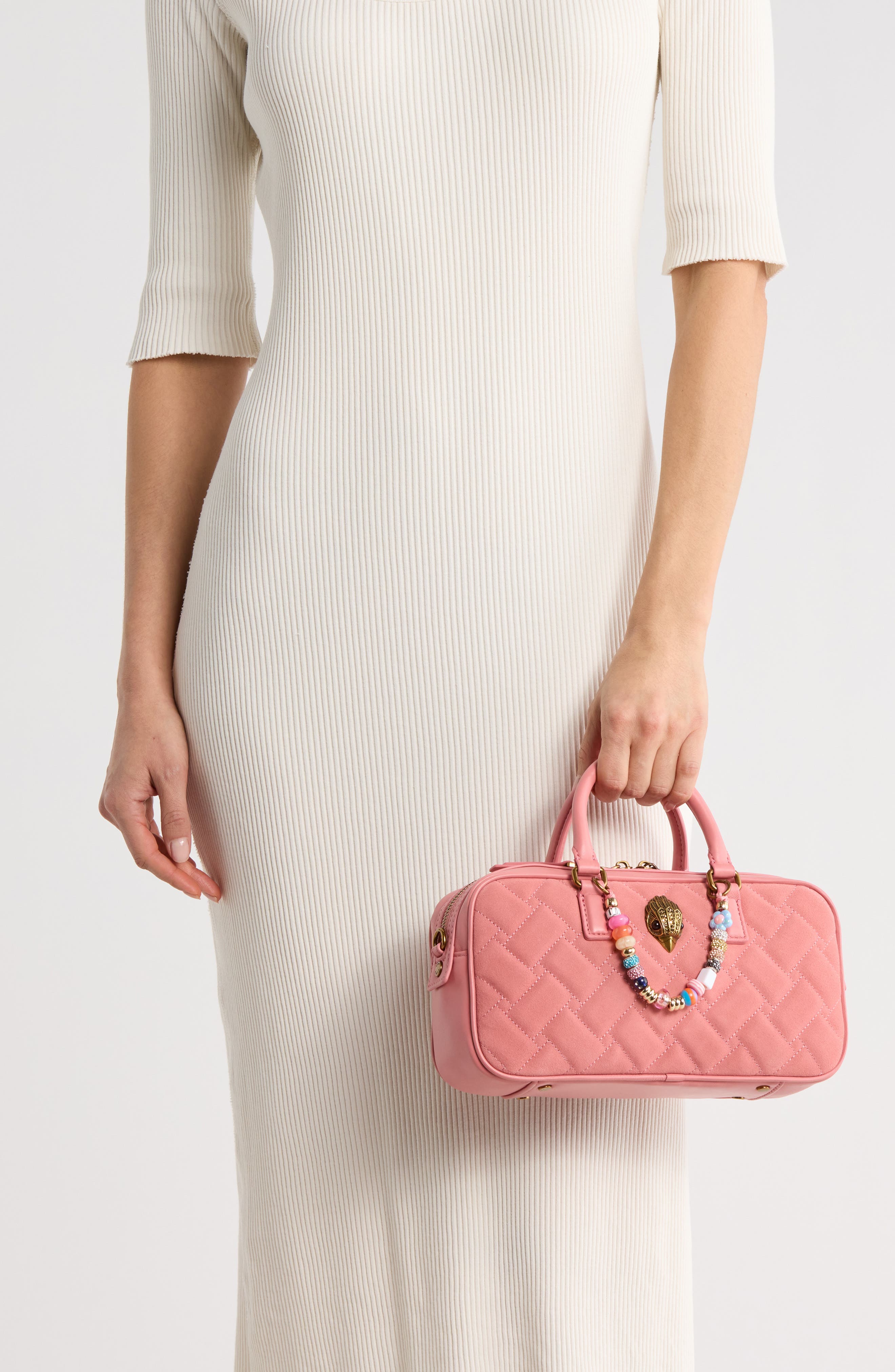 Kurt Geiger London Small Kensington Quilted Leather Duffle Bag, Alternate, color, Pink Comb