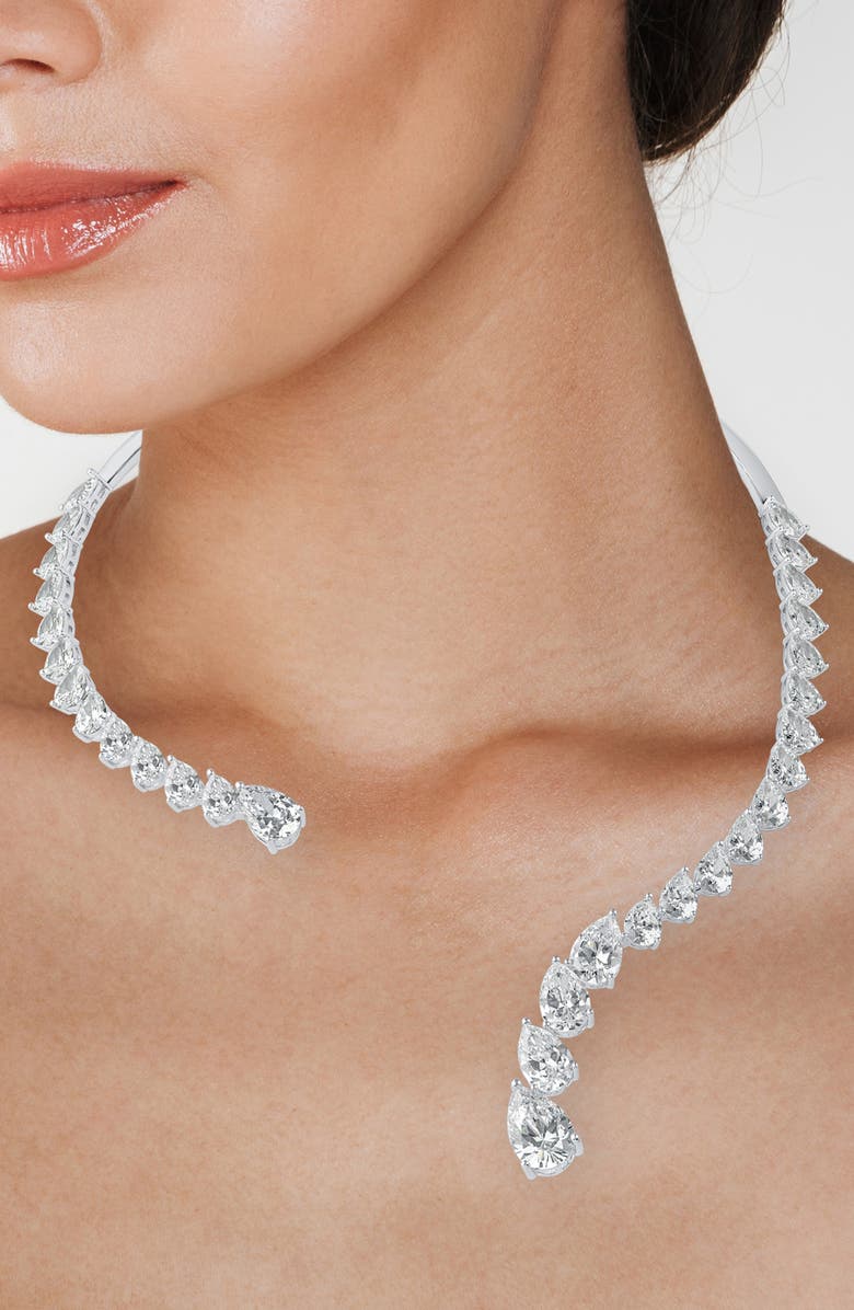 CZ by Kenneth Jay Lane Graduated Pear Cut Cubic Zirconia Statement Necklace, Alternate, color, 