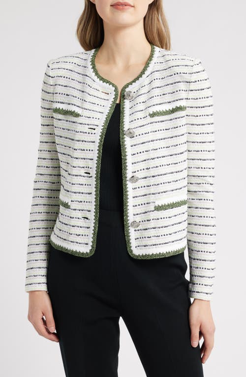 Ming Wang Dashed Stripe Knit Jacket In White/fern/limestone