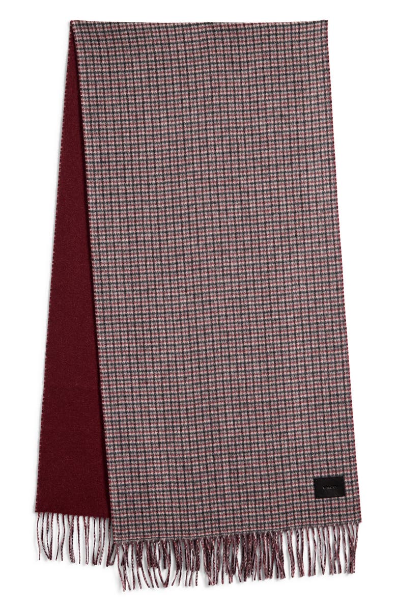Vince Houndstooth Reversible Cashmere Scarf, Alternate, color, Bordeaux
