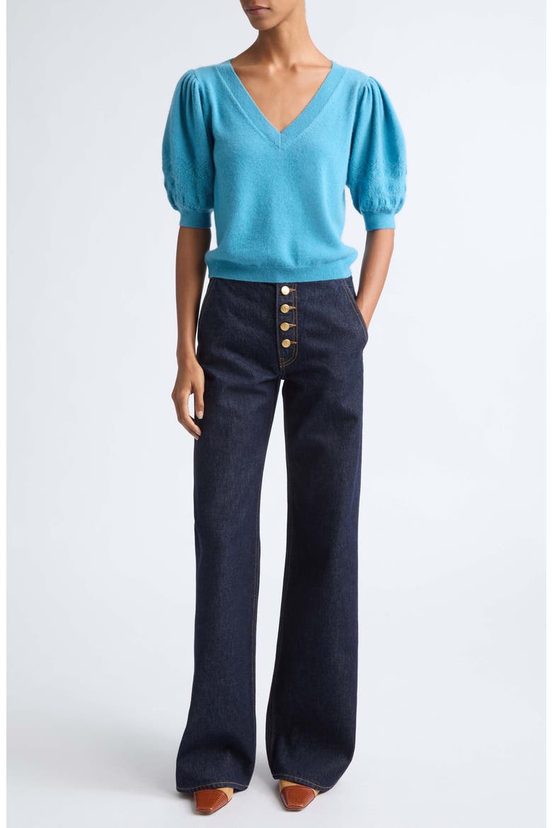 Reina Puff Sleec Cashmere Sweater, Alternate, color, CERULEAN
