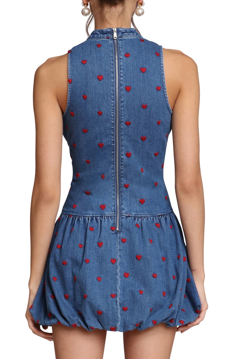 Avec Les Filles Heart Embroidered Mock Neck Bubble Dress, Alternate, color, Monarch Heart