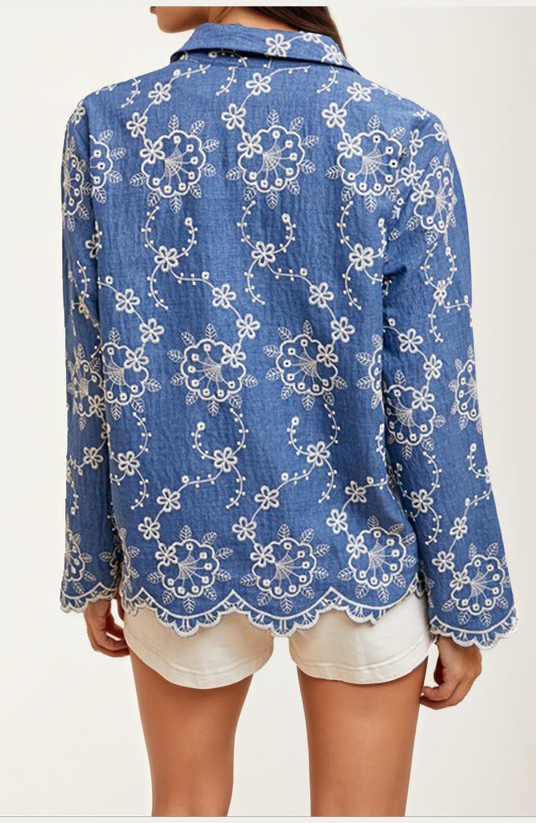 Knit and Lounge Floral Embroidered Denim Long Sleeve Blouse, Alternate, color, 