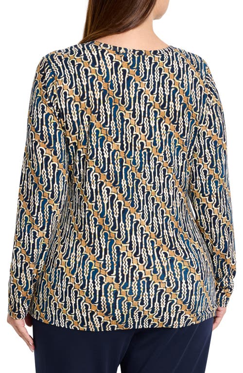 Nic + Zoe Nic+zoe Vintage Batik Draped Long Sleeve Top In Neutral Multi
