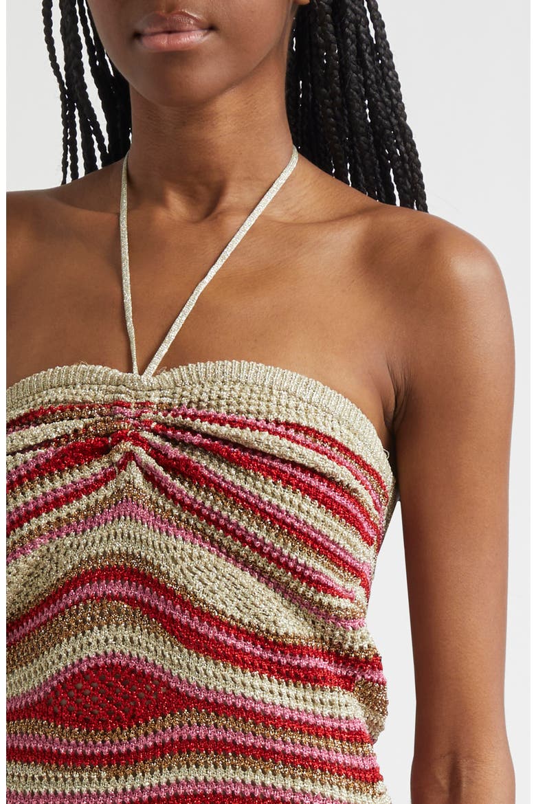 Mixed Waves Metallic Body-Con Minidress, Alternate, color, RED MULTI