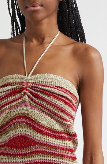 Mixed Waves Metallic Body-Con Minidress