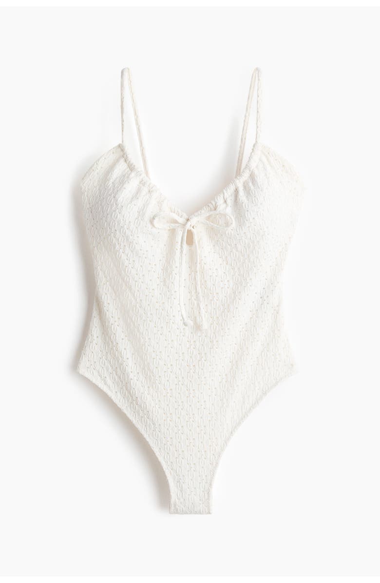 H&M Padded-cup High Leg Swimsuit, Main, color, Cream
