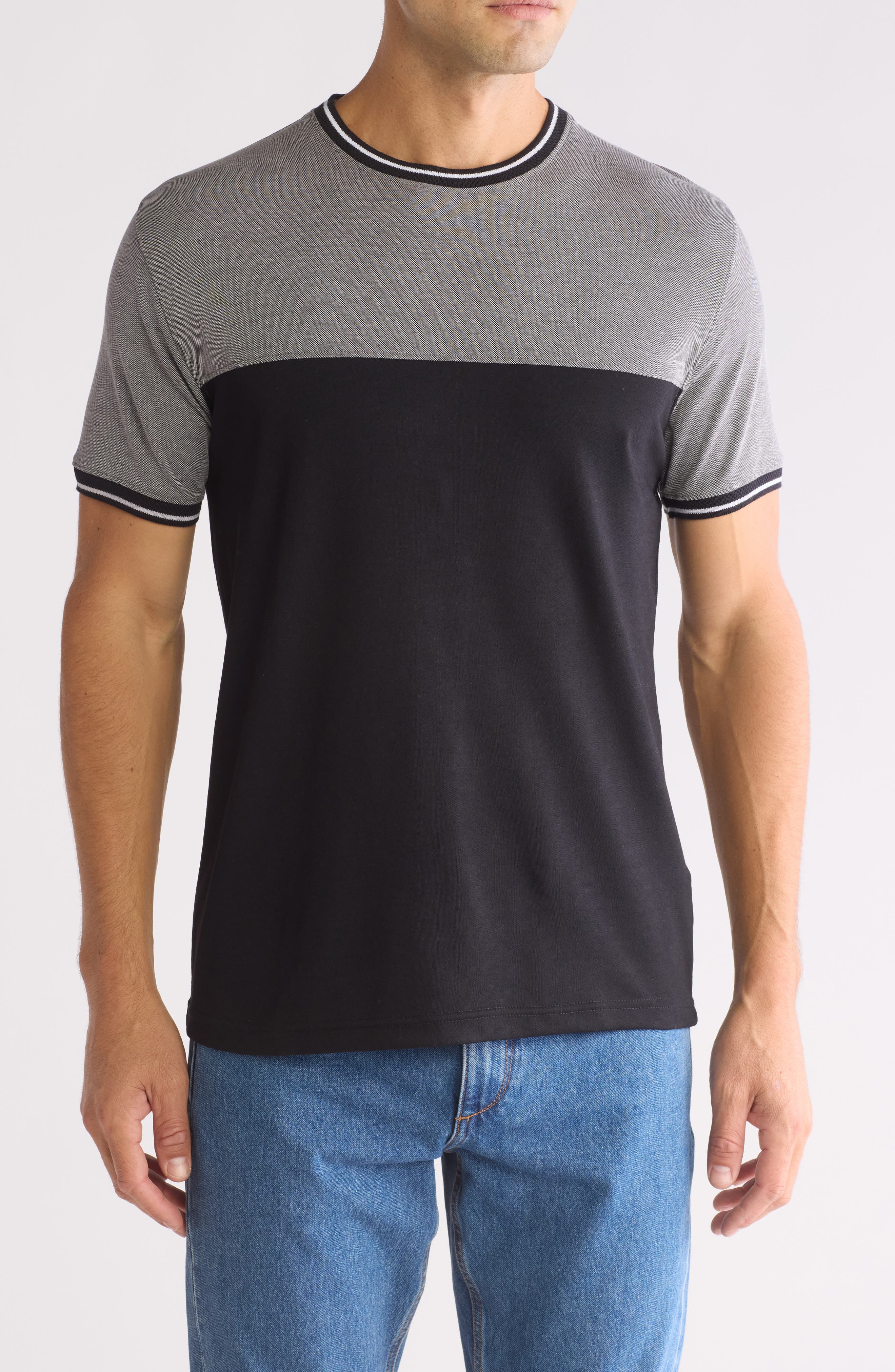 DENIM AND FLOWER Tipped Colorblock Crewneck T-Shirt