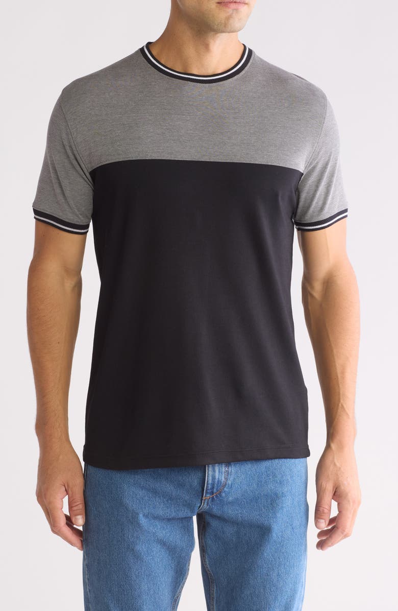 DENIM AND FLOWER Tipped Colorblock Crewneck T-Shirt, Main, color, Charcoal
