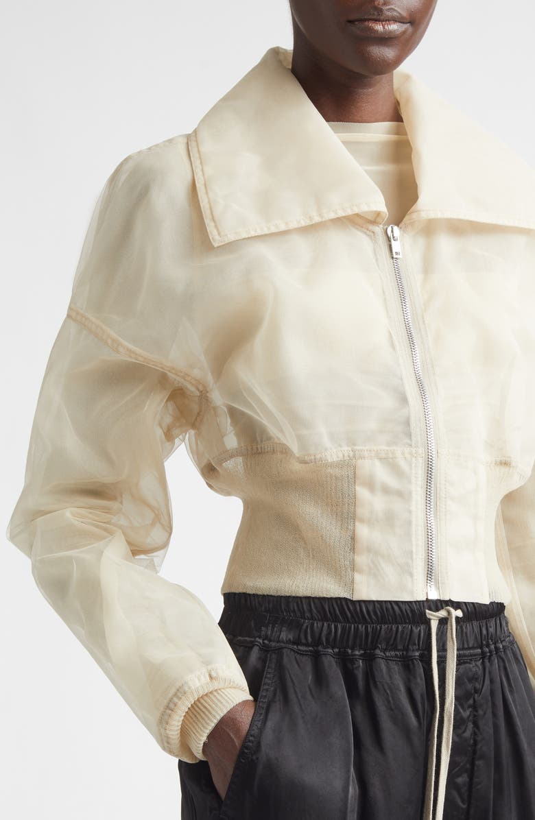 Rick Owens Dracucollar Crop Tulle Bomber Jacket, Alternate, color, Sand