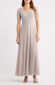 Pisarro Nights Beaded Bodice A-Line Gown