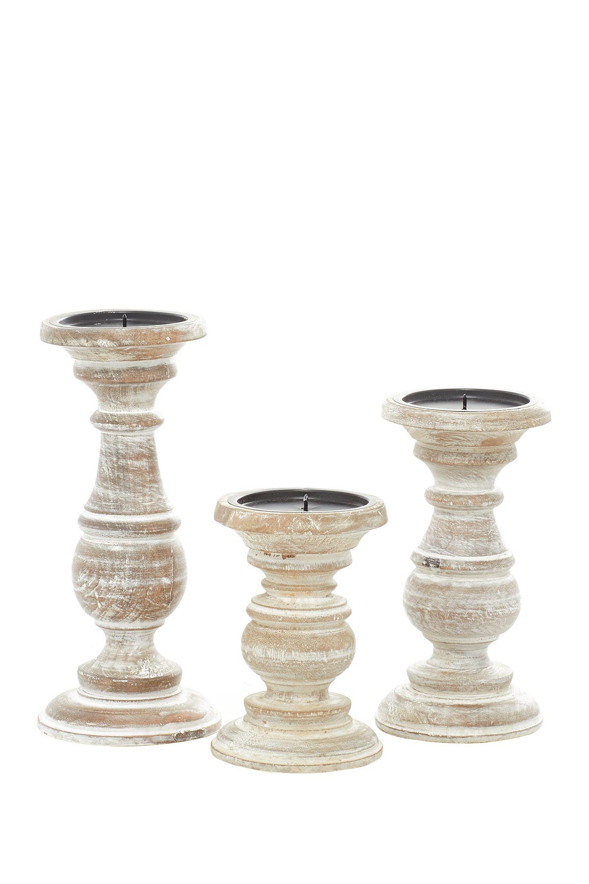 SONOMA SAGE HOME Cream Mango Wood Traditional Candle Holder with Distressed Finish - Set of 3