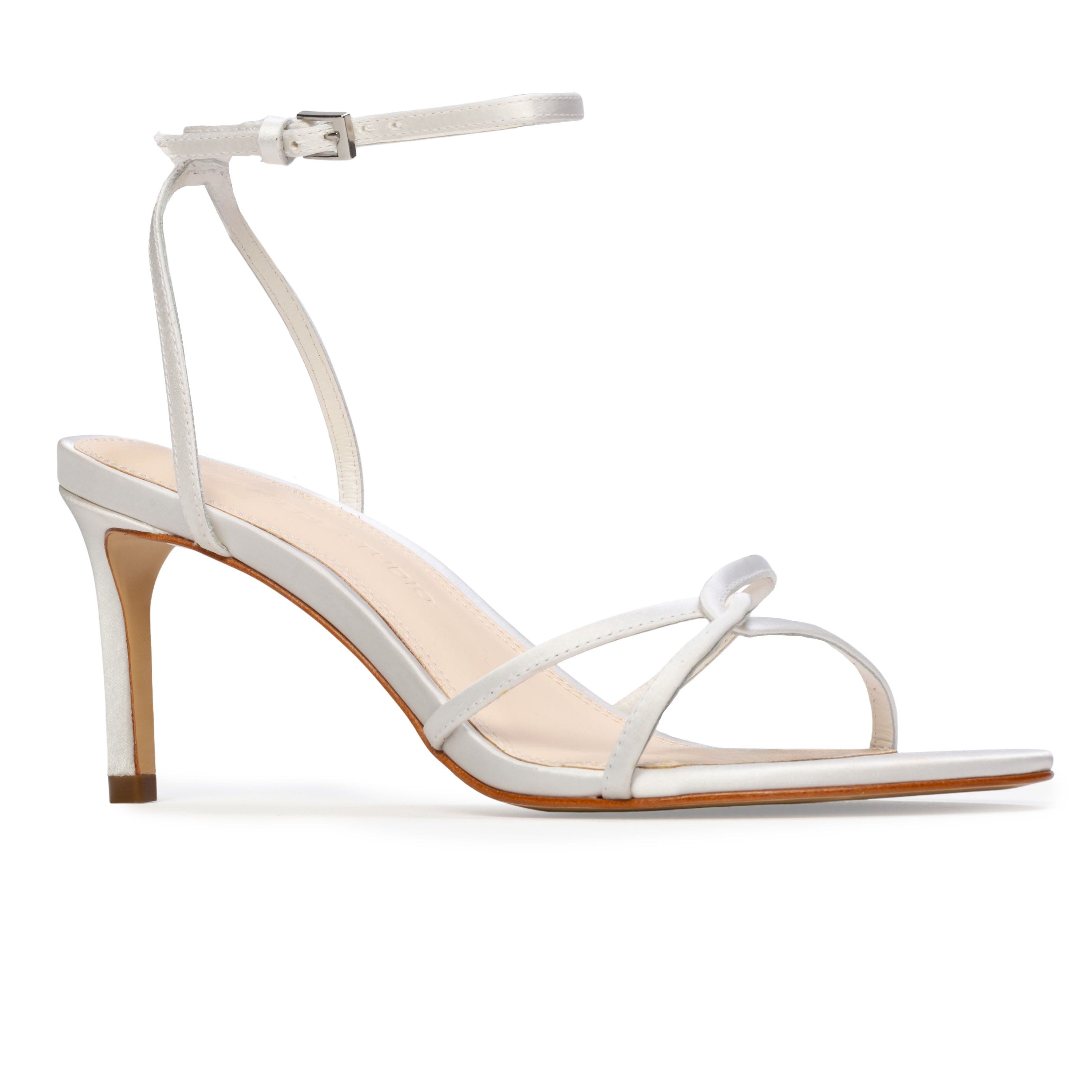 BLACK SUEDE STUDIO Miley 70 Satin Sandal, Alternate, color, White Satin