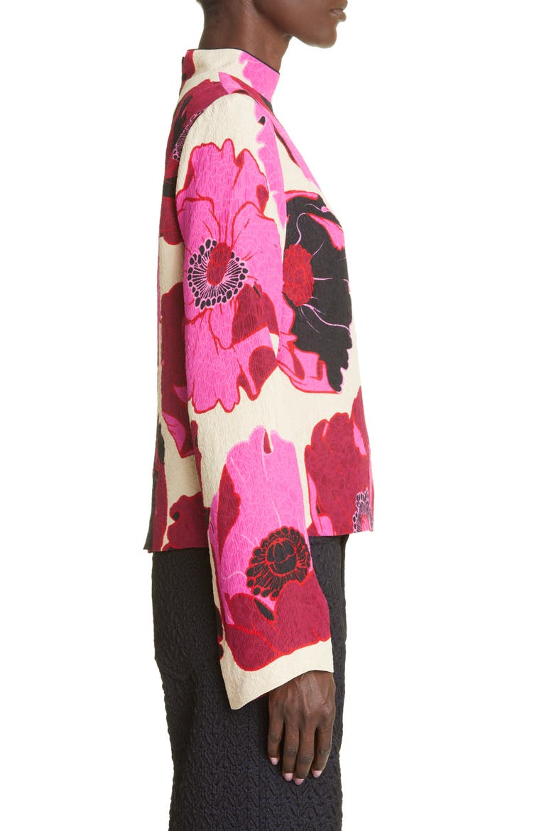 Capi Floral Print Mock Neck Blouse, Alternate, color, FUCHSIA