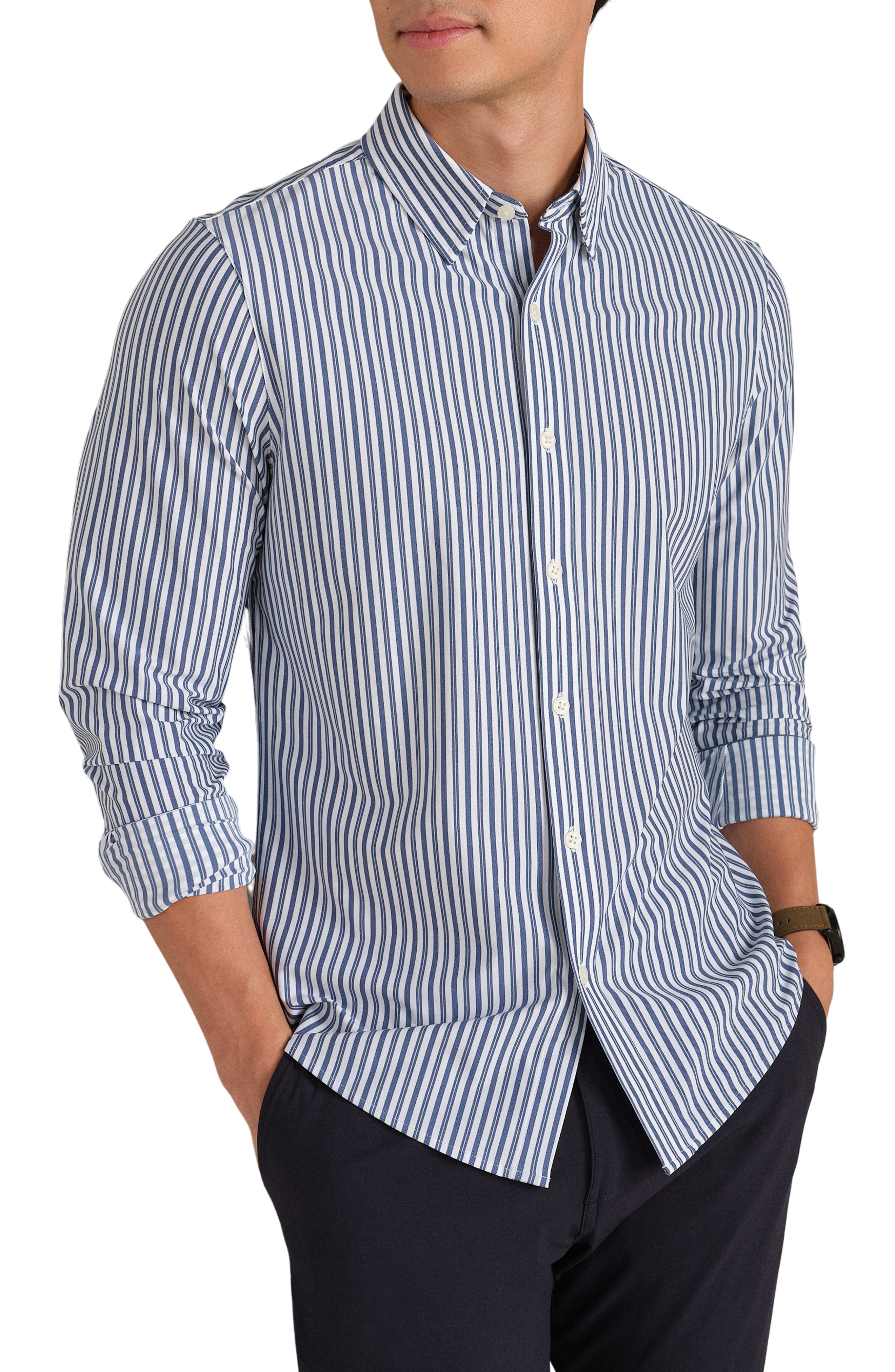 Commuter Slim Fit Stripe Performance Button-Up Shirt - image 3