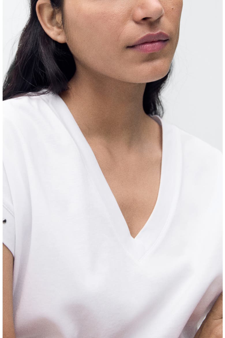 Stud Accent Cotton V-Neck T-Shirt, Alternate, color, WHITE