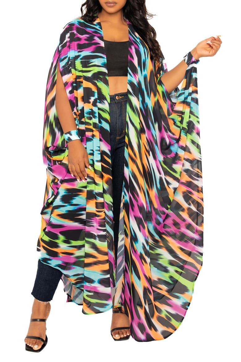 Animal Print Chiffon Robe with Wrist Bands, Main, color, MULTI