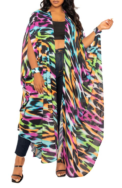 Animal Print Chiffon Robe with Wrist Bands (Plus)