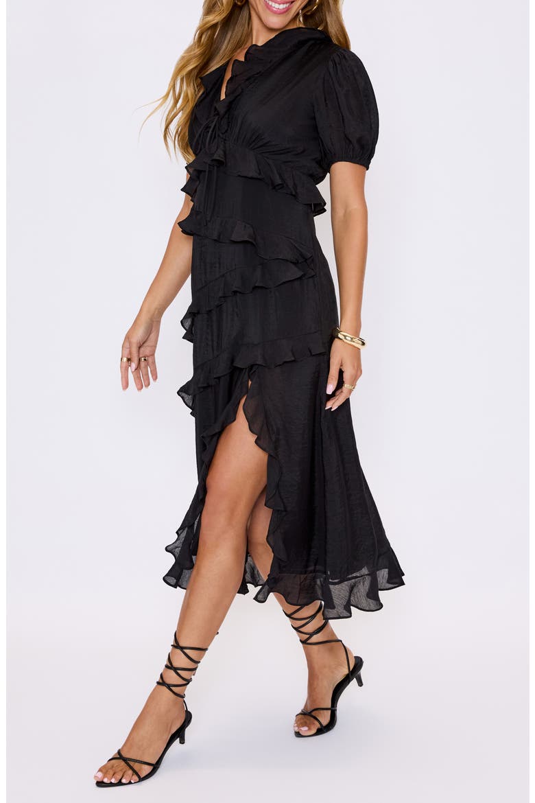 Noir Nights Ruffle Dress, Alternate, color, BLACK