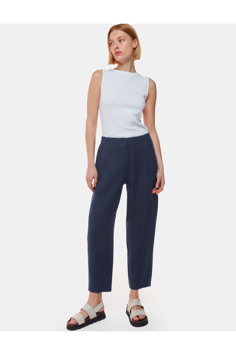 Linen Barrel Leg Trouser, Alternate, color, Navy