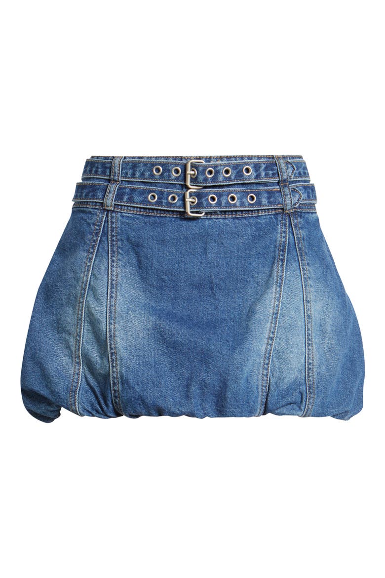 Bubble Hem Denim Miniskirt, Alternate, color, DARK WASH