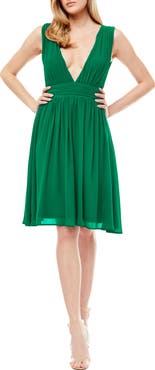Love By Design Melissa Plunge Neck Chiffon Fit & Flare Dress