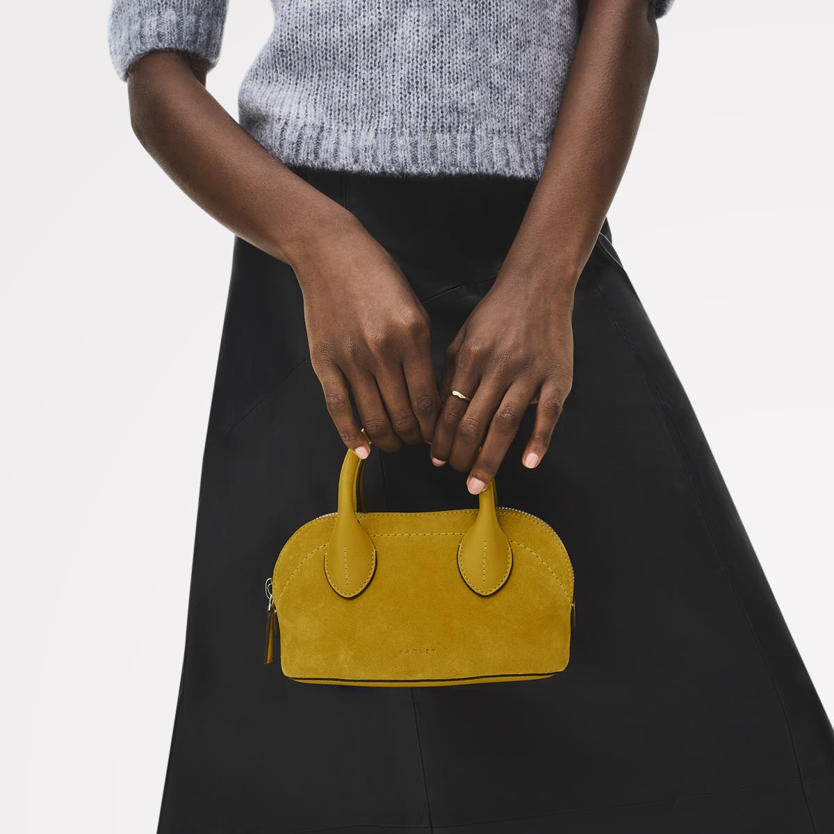 Radley The Muriel - Suede Micro Ziptop Satchel Bag, Alternate, color, Ochre