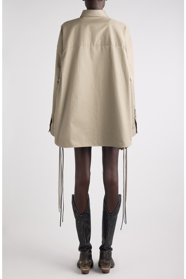 Lace-Up Detail Oversize Cotton Gabardine Button-Up Shirt, Alternate, color, 9506 SAND BEIGE