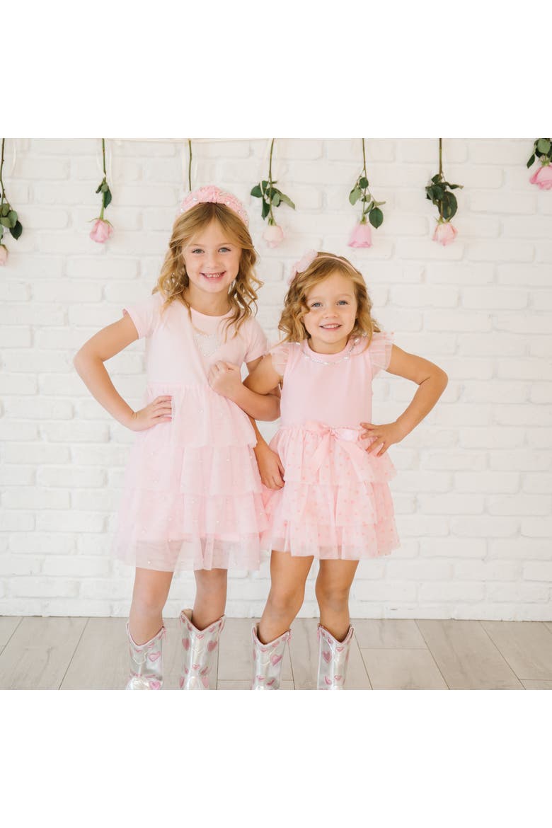 Pearl Heart Tiered Short Sleeve Tutu Dress, Alternate, color, Soft Pink