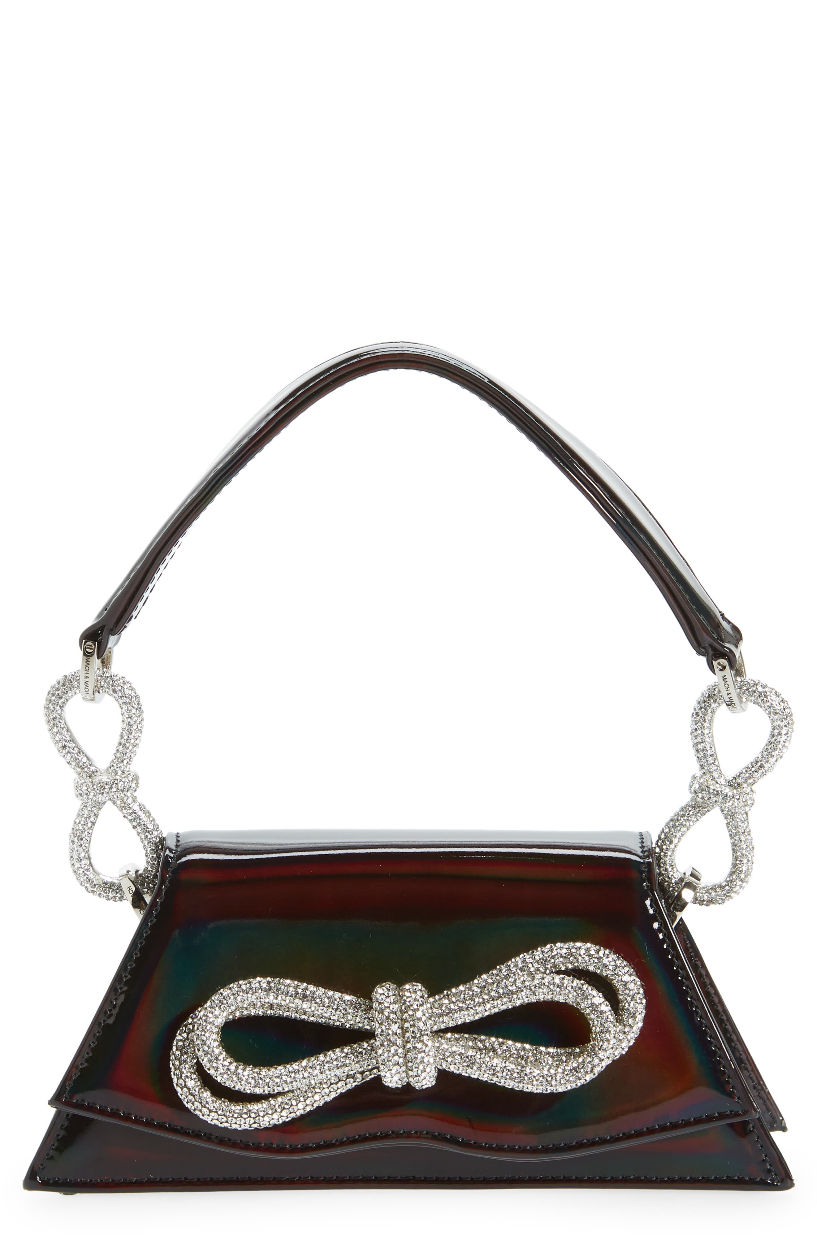 Mach & Mach Mini Samantha Crystal Double Bow Iridescent Top Handle Bag, Main, color, 