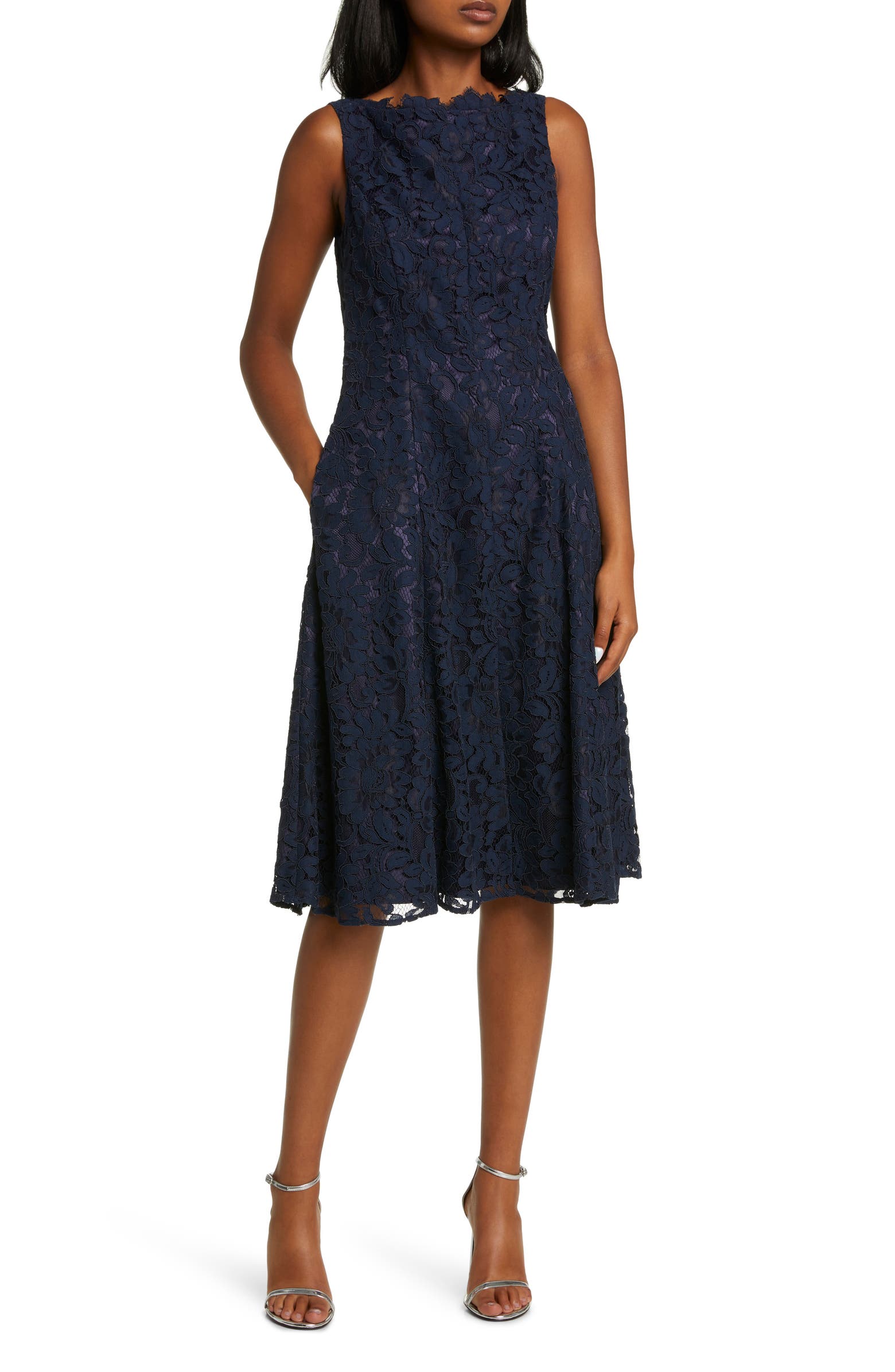eliza j lace fit & flare dress Eliza J | Dresses | Eliza J Lace Fit And Flare Dress Faille Cocktail Party 34 Sleeve V Neck Size 8