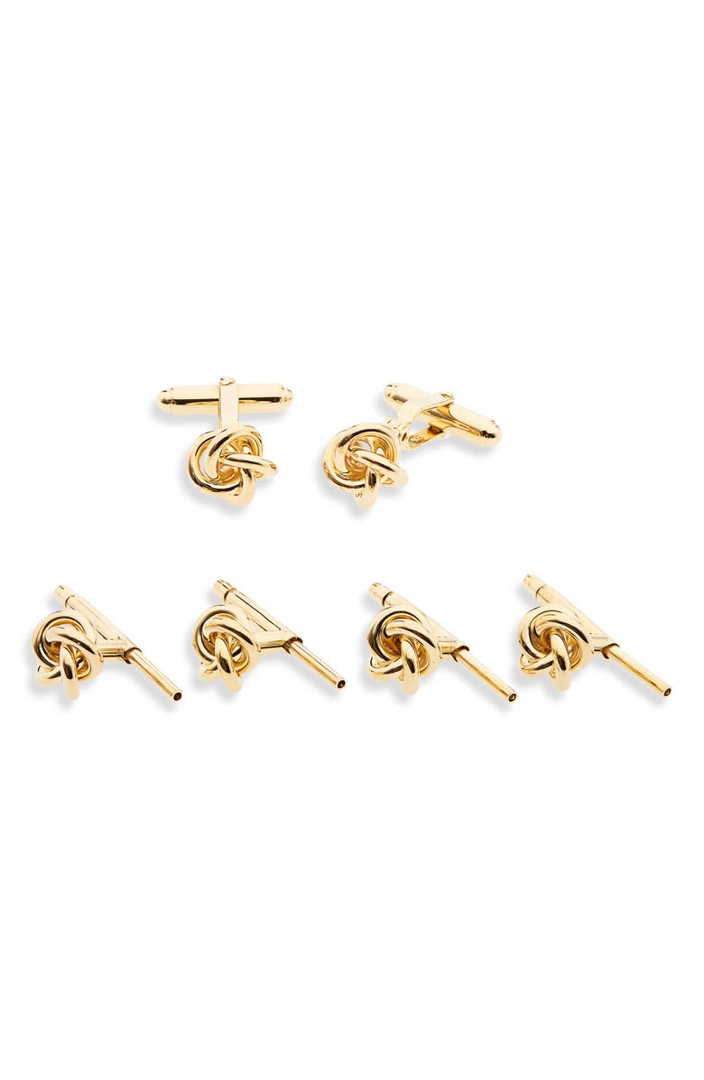 David Donahue Knot Cuff Link & Stud Set, Main, color, Gold