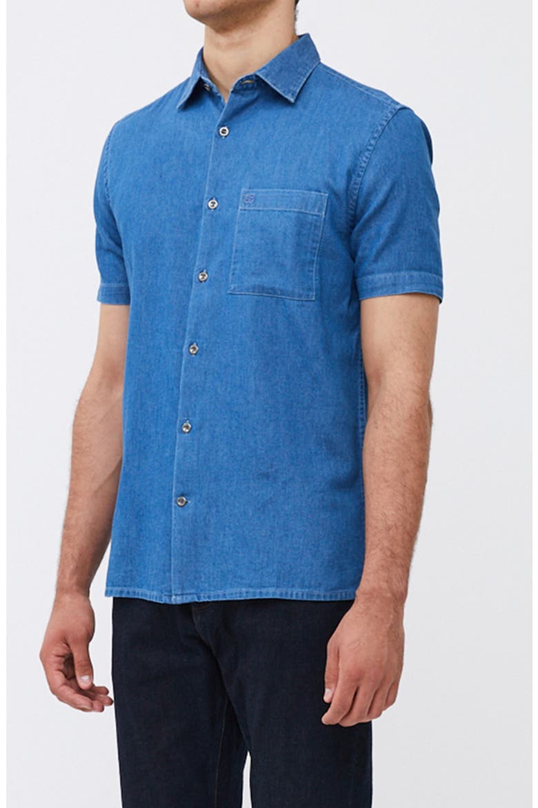 Short Sleeve Denim Button-Up Shirt, Main, color, LIGHT WASH