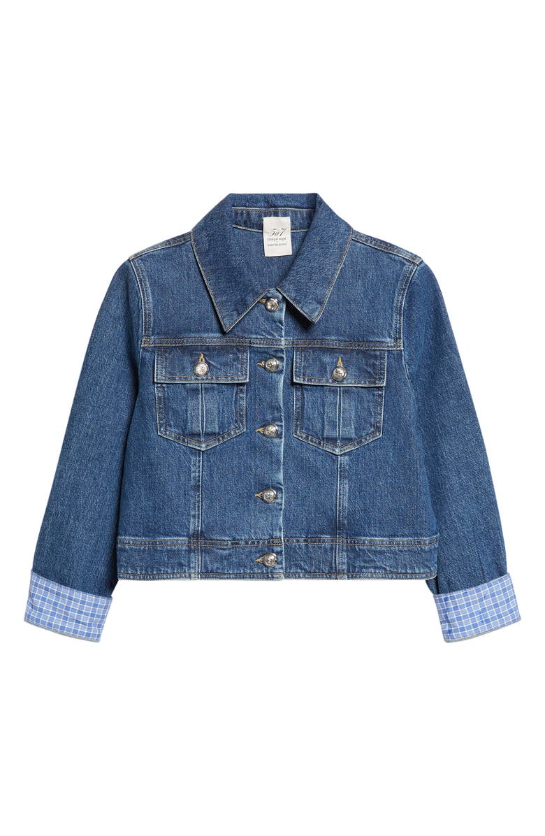 Cinq à Sept Lexie Crop Denim Jacket, Alternate, color, Bleu Crush/ Ultramarine Multi