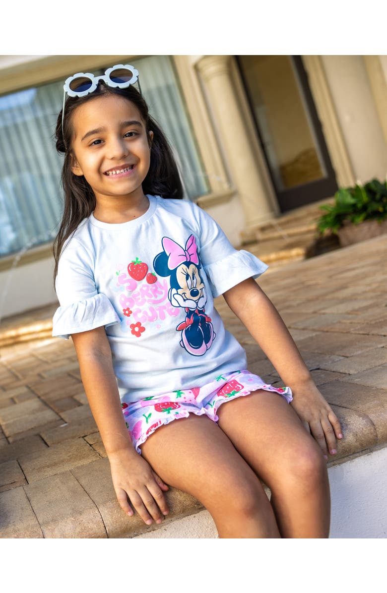 Disney Minnie Mouse 2-Piece Short Sleeve Tee and Gauze Shorts Set, Alternate, color, Blue Multi Minnie