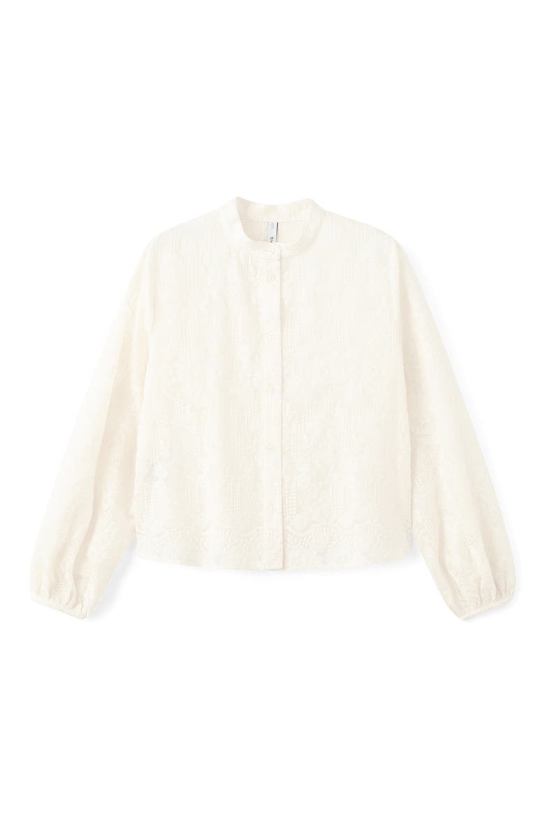 Embroidered Button-Up Top, Main, color, ECRU
