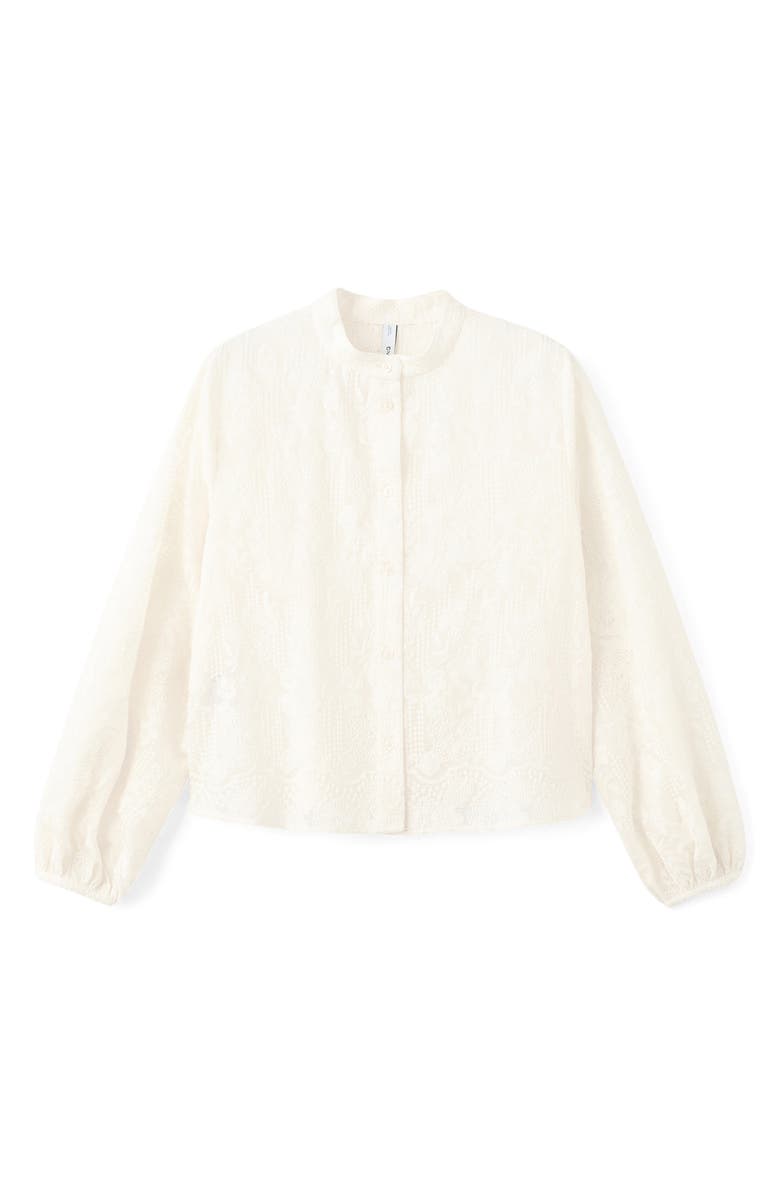 MANGO Embroidered Button-Up Top, Main, color, Ecru