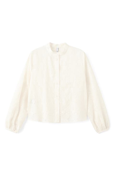 Embroidered Button-Up Top