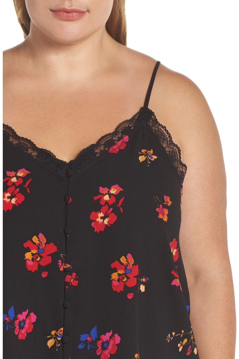 Print Lace Trim Camisole, Alternate, color, BLACK FLAT FLORAL