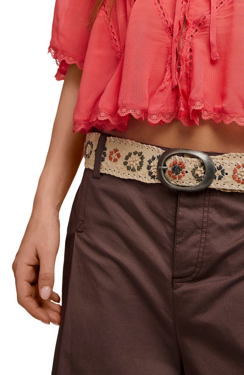 Free People Dreaming Whipstitch Leather Belt, Alternate, color, Natural