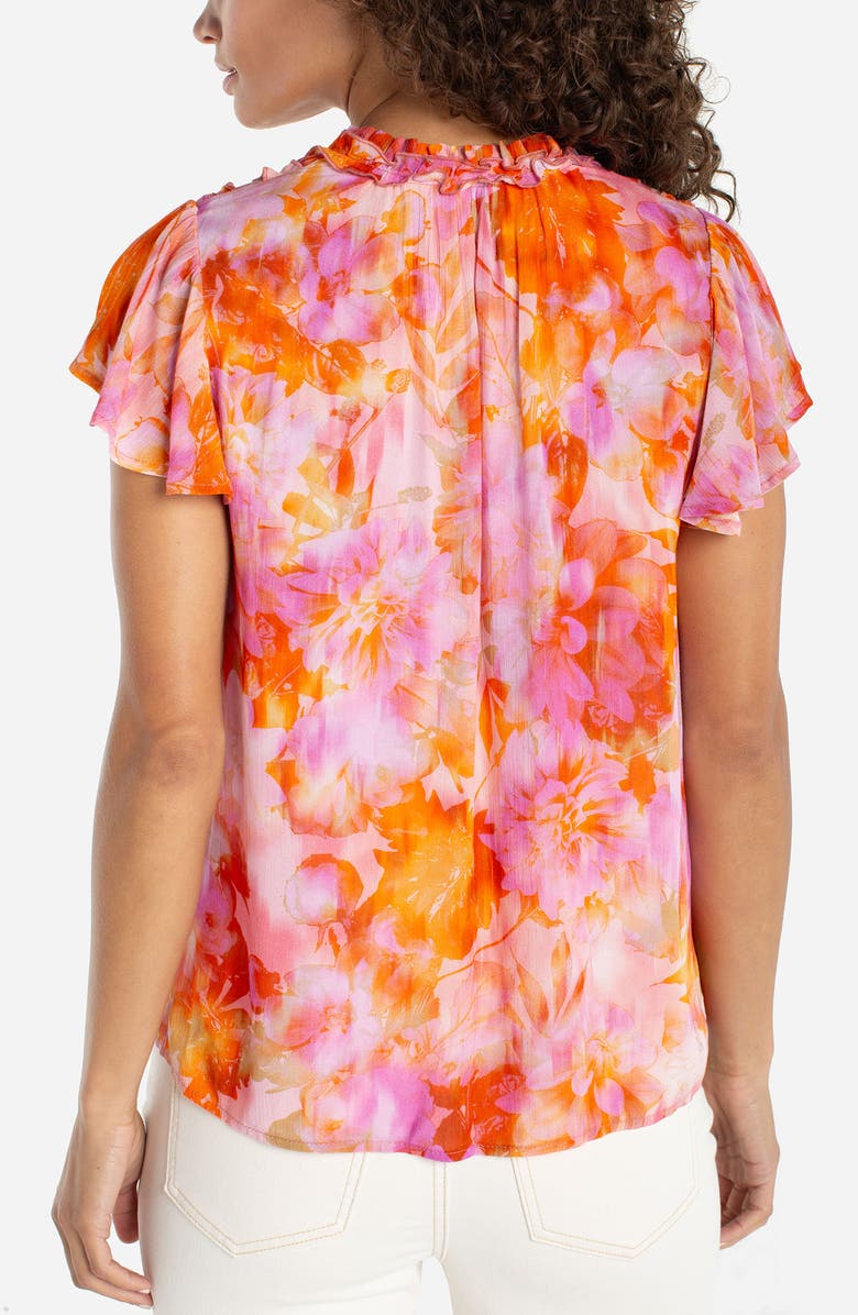 Liverpool Los Angeles Floral Print Ruffle Top, Alternate, color, Orange/ Pink Multi